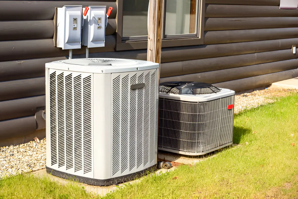HVAC professional inspecting heating and cooling system