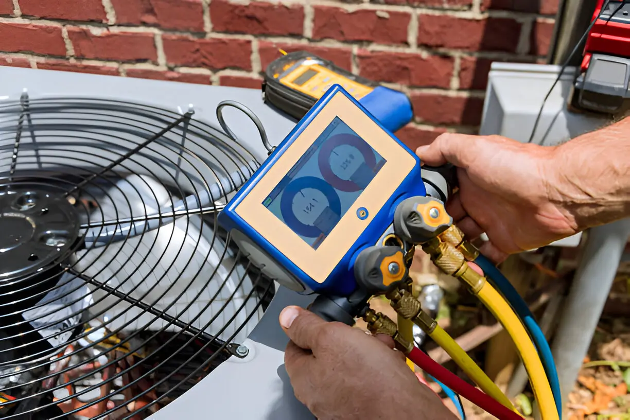 Technician performing Air Conditioner Repair on a residential AC system